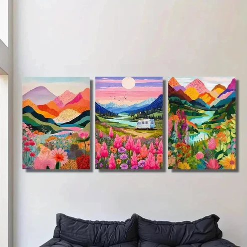 3pcs Gorgeous lakes and mountains, landscape Wall Art Set Canvas Framed 50x70cm – High Quality Print 100% Australian Made Wall Canvas Ready to Hang