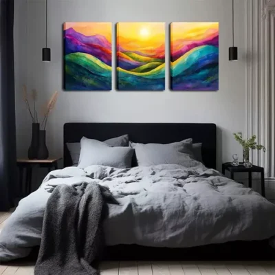 3pcs Abstract Mountain And Sunrise Wall Art Set Canvas Framed 40x60cm - High Quality Print 100% Australian Made Wall Canvas Ready to Hang