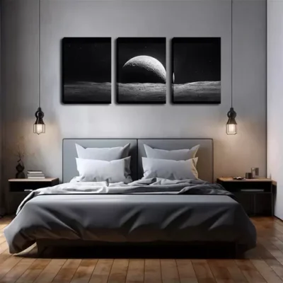 3pcs The Moon In The Universe Wall Art Set Canvas Framed 40x60cm - High Quality Print 100% Australian Made Wall Canvas Ready to Hang