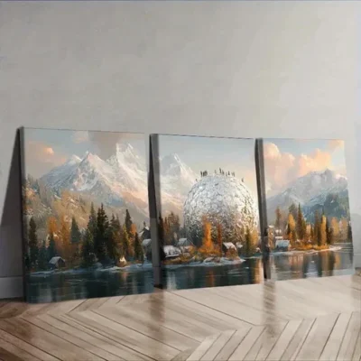3pcs Snow-capped island (2) Wall Art Set Canvas Framed 50x70cm - High Quality Print 100% Australian Made Wall Canvas Ready to Hang