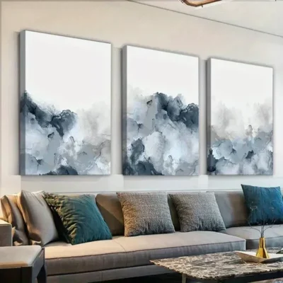 3pcs Blue Gray Wall Art Abstract Canvas Framed 50x70cm- High Quality Print 100% Australian Made Wall Canvas Ready to Hang