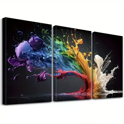 3pcs Minimalist Abstract Colorful Splashes Wall Art Set Canvas Framed 50x70cm – High Quality Print 100% Australian Made Wall Canvas Ready to Hang