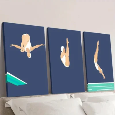 3pcs Dynamic Diver Poses in Blue & White Wall Art Set Canvas Framed 40x60cm - High Quality Print 100% Australian Made Wall Canvas Ready to Hang