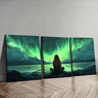 3pcs Northern Lights & Mountain Landscape Wall Art Set Canvas Framed 40x60cm - High Quality Print 100% Australian Made Wall Canvas Ready to Hang