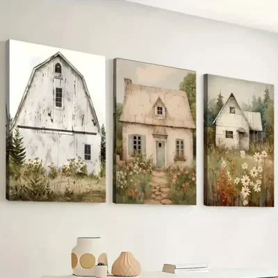 3pcs Vintage Farmhouse And Rural Architecture Wall Art Set Canvas Framed 40x60cm - High Quality Print 100% Australian Made Wall Canvas Ready to Hang