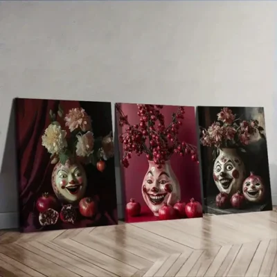3pcs A vase with carved faces Wall Art Set Canvas Framed 40x60cm - High Quality Print 100% Australian Made Wall Canvas Ready to Hang