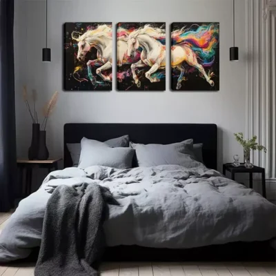 3pcs Two Magic White Horses Wall Art Set Canvas Framed 40x60cm - High Quality Print 100% Australian Made Wall Canvas Ready to Hang