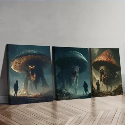 3pcs Mushroom monster (7) Wall Art Set Canvas Framed 50x70cm - High Quality Print 100% Australian Made Wall Canvas Ready to Hang