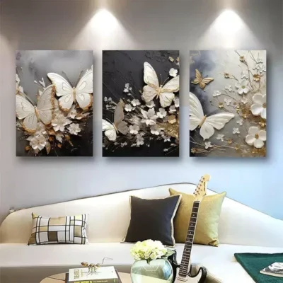 3pcs Butterfly Abstract Art Canvas Framed 50x70cm- High Quality Print 100% Australian Made Wall Canvas Ready to Hang