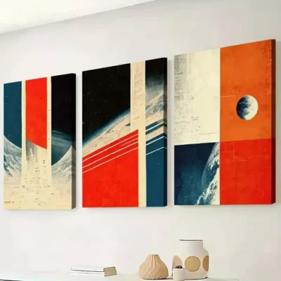 3pcs Modern Abstract Geometric Graphic universe Wall Art Set Canvas Framed 40x60cm - High Quality Print 100% Australian Made Wall Canvas Ready to Hang