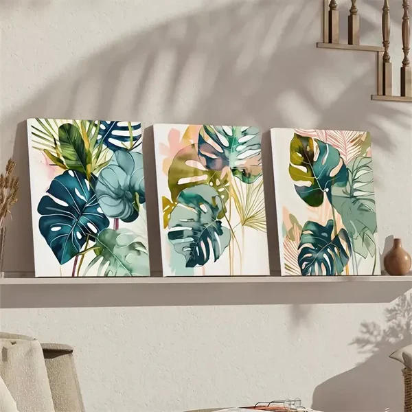 3pcs Painting Of A Monstera Plant Canvas Framed 50x70cm- High Quality Print 100% Australian Made Wall Canvas Ready to Hang