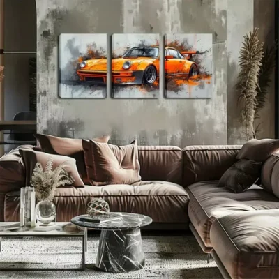 3pcs Vibrant Orange Sports Car Triptych Wall Art Set Canvas Framed 40x60cm - High Quality Print 100% Australian Made Wall Canvas Ready to Hang