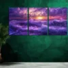 3pcs Purple Ocean Under The Setting Sun Canvas Framed 50x70cm- High Quality Print 100% Australian Made Wall Canvas Ready to Hang - Image 2