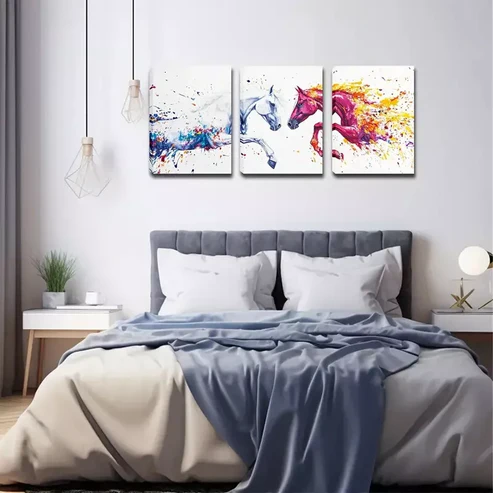 3pcs Two Psychedelic Horses Wall Art Set Canvas Framed 40x60cm – High Quality Print 100% Australian Made Wall Canvas Ready to Hang