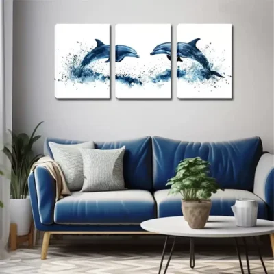 3pcs A Dolphin Couple, Paint Wall Art Set Canvas Framed 40x60cm - High Quality Print 100% Australian Made Wall Canvas Ready to Hang