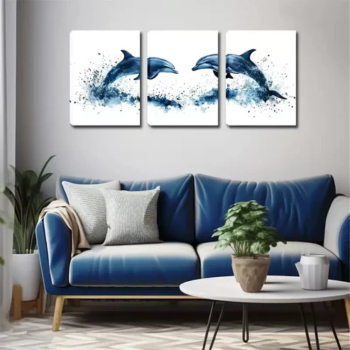3pcs A Dolphin Couple, Paint Wall Art Set Canvas Framed 40x60cm – High Quality Print 100% Australian Made Wall Canvas Ready to Hang