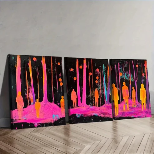 3pcs Pink people in the woods Wall Art Set Canvas Framed 40x60cm – High Quality Print 100% Australian Made Wall Canvas Ready to Hang