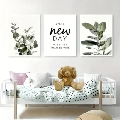 3pcs Modern Green Plant Leaf Wall Art Set Canvas Framed 40x60cm - High Quality Print 100% Australian Made Wall Canvas Ready to Hang