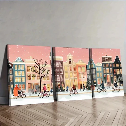 3pcs Fairytale Town, Luxurious Wall Art Set Canvas Framed 50x70cm – High Quality Print 100% Australian Made Wall Canvas Ready to Hang