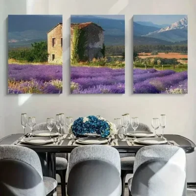 3pcs Lavender Flower Filed Mountain Canvas Framed 50x70cm- High Quality Print 100% Australian Made Wall Canvas Ready to Hang