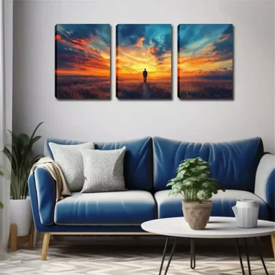 3pcs The Sky, A Lone Person Wall Art Set Canvas Framed 40x60cm - High Quality Print 100% Australian Made Wall Canvas Ready to Hang