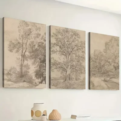 3pcs Simple Style trees, sketch retro Paint Wall Art Set Canvas Framed 40x60cm - High Quality Print 100% Australian Made Wall Canvas Ready to Hang