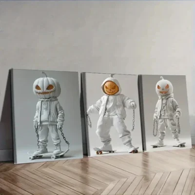 3pcs Evil pumpkin, (10)Wall Art Set Canvas Framed 50x70cm - High Quality Print 100% Australian Made Wall Canvas Ready to Hang