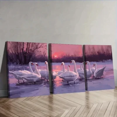 3pcs A flock of swans in a lake Wall Art Canvas Framed 50x70cm Wall Art Set Canvas Framed 50x70cm - High Quality Print 100% Australian Made Wall Canvas Ready to Hang