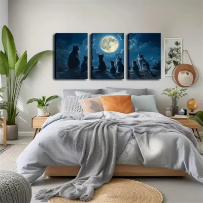 3pcs A Group Of Cats Looking At The Stars Wall Art Set Canvas Framed 40x60cm - High Quality Print 100% Australian Made Wall Canvas Ready to Hang
