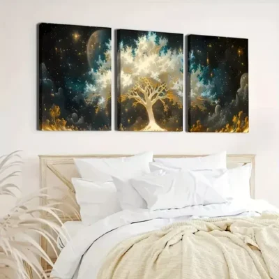 3pcs Tree of Life in the Starry Sky Oil Print Wall Art Set Canvas Framed 40x60cm - High Quality Print 100% Australian Made Wall Canvas Ready to Hang