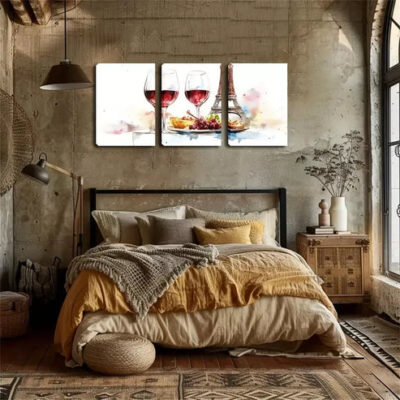 3pcs Two Glasses Of Wine And Food Wall Art Set Canvas Framed 40x60cm - High Quality Print 100% Australian Made Wall Canvas Ready to Hang
