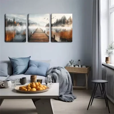 3pcs Peaceful Lake, A Wooden Bridge Wall Art Set Canvas Framed 40x60cm - High Quality Print 100% Australian Made Wall Canvas Ready to Hang