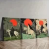 3pcs Red Sunset & White Horse Design Wall Art Set Canvas Framed 50x70cm - High Quality Print 100% Australian Made Wall Canvas Ready to Hang