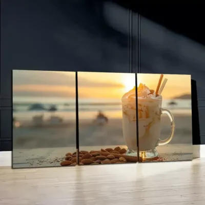 3pcs A Refreshing Drink By The Beach At Sunset Wall Art Set Canvas Framed 50x70cm - High Quality Print 100% Australian Made Wall Canvas Ready to Hang