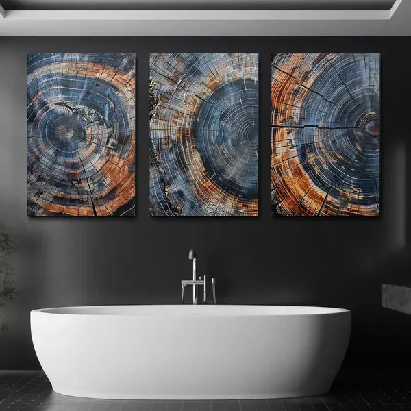 3pcs Vintage Tree Rings, Abstract Canvas Framed 50x70cm- High Quality Print 100% Australian Made Wall Canvas Ready to Hang