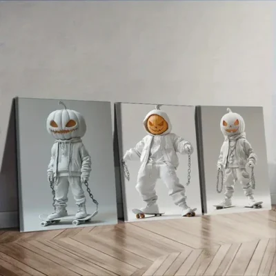 3pcs Evil pumpkin, (10) Wall Art Set Canvas Framed 40x60cm - High Quality Print 100% Australian Made Wall Canvas Ready to Hang