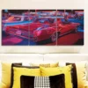 3pcs Vibrant Red & Blue Classic Cars in Night Wall Art Set Canvas Framed 50x70cm - High Quality Print 100% Australian Made Wall Canvas Ready to Hang - Image 2
