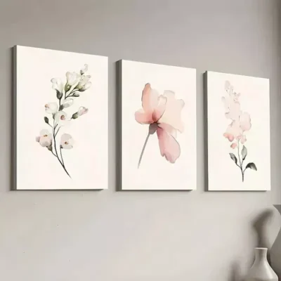 3pcs Modern Floral Pink Peonies White Flowers Wall Art Set Canvas Framed 40x60cm - High Quality Print 100% Australian Made Wall Canvas Ready to Hang