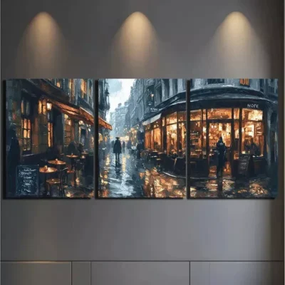 3pcs rainy street scen Canvas Framed 50x70cm- High Quality Print 100% Australian Made Wall Canvas Ready to Hang