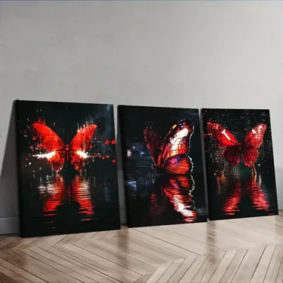 3pcs Featuring Butterfly-Themed Wall Art Set Canvas Framed 40x60cm - High Quality Print 100% Australian Made Wall Canvas Ready to Hang