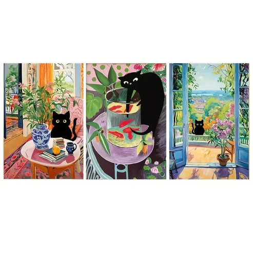 3pcs Modern Henri Matisse Cat Wall Art Set Canvas Framed 40x60cm – High Quality Print 100% Australian Made Wall Canvas Ready to Hang