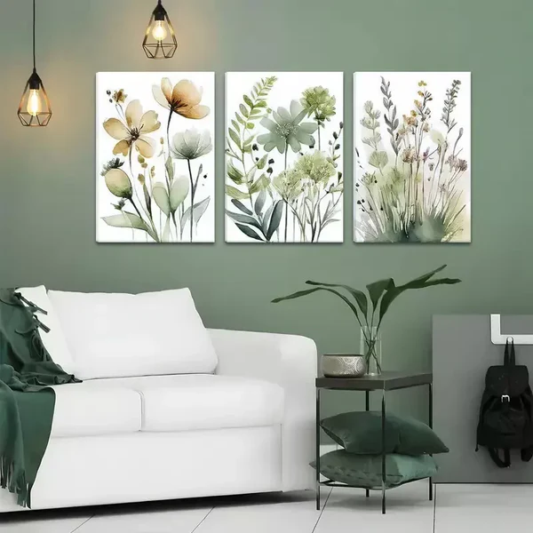 3pcs Green Boho Floral Canvas Framed 50x70cm- High Quality Print 100% Australian Made Wall Canvas Ready to Hang