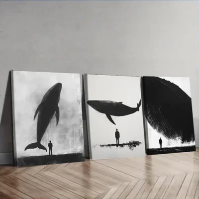 3pcs A giant whale. (7) Wall Art Set Canvas Framed 50x70cm - High Quality Print 100% Australian Made Wall Canvas Ready to Hang