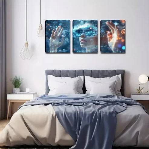 3pcs Virtual Reality Triptych Wall Art Set Canvas Framed 40x60cm – High Quality Print 100% Australian Made Wall Canvas Ready to Hang