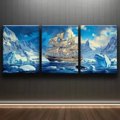 3pcs Glacier Sailboat Canvas Framed 50x70cm- High Quality Print 100% Australian Made Wall Canvas Ready to Hang