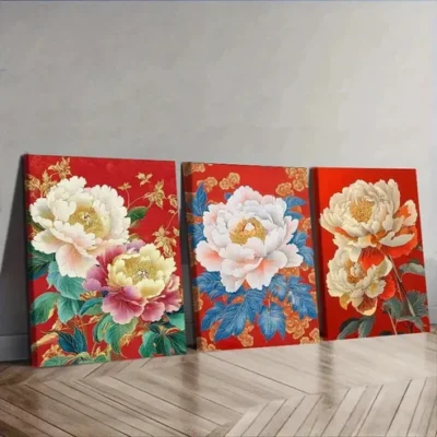 3pcs Luxurious Peony Flower Painting Wall Art Set Canvas Framed 50x70cm - High Quality Print 100% Australian Made Wall Canvas Ready to Hang