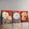 3pcs Peony flower painting Wall Art Set Canvas Framed 50x70cm - High Quality Print 100% Australian Made Wall Canvas Ready to Hang