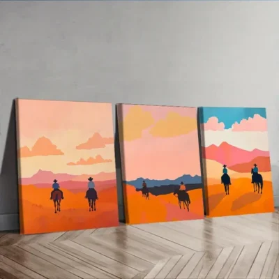 3pcs Free cowboy Wall Art Set Canvas Framed 40x60cm - High Quality Print 100% Australian Made Wall Canvas Ready to Hang