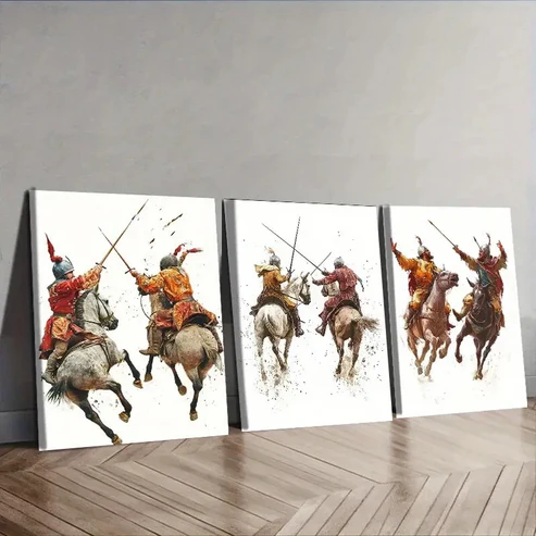 3pcs The man on the horse, Wall Art Set Canvas Framed 40x60cm – High Quality Print 100% Australian Made Wall Canvas Ready to Hang