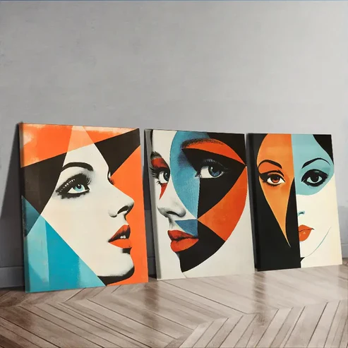 3pcs Women’S Portrait Posters Abstract Faces Wall Art Set Canvas Framed 40x60cm – High Quality Print 100% Australian Made Wall Canvas Ready to Hang
